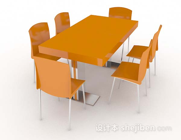 设计本橙色简约餐桌椅3d模型下载