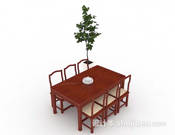 现代风格木质简约餐桌椅3d模型下载