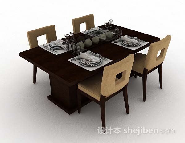 简单木质餐桌椅3d模型下载