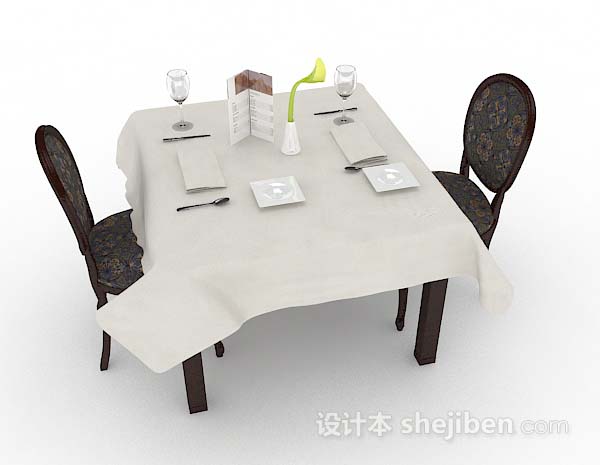 设计本木质复古餐桌椅3d模型下载