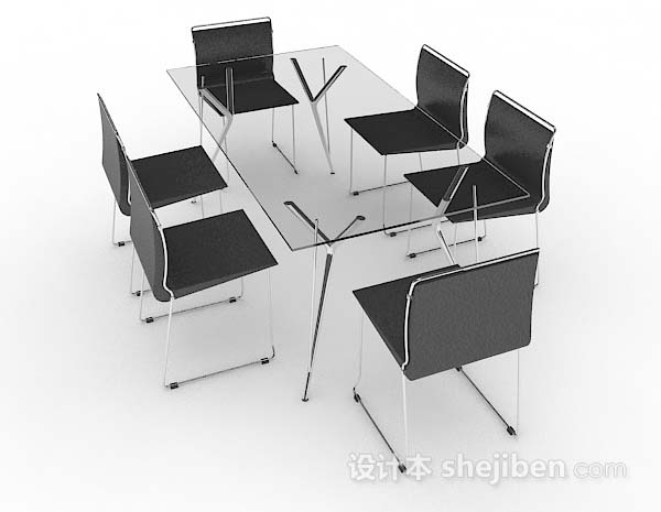 免费灰色简约餐桌椅3d模型下载