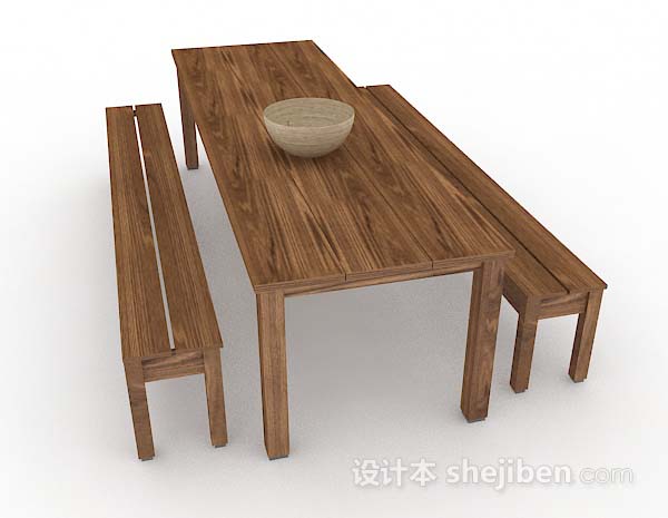 设计本田园木质棕色餐桌椅3d模型下载