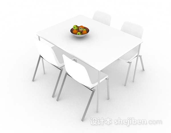 免费现代简约白色餐桌椅3d模型下载