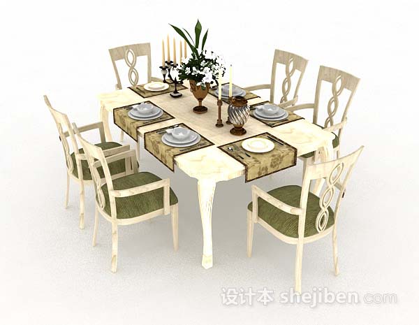 免费黄色家居餐桌椅3d模型下载
