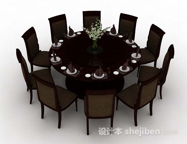 设计本圆形棕色餐桌椅3d模型下载