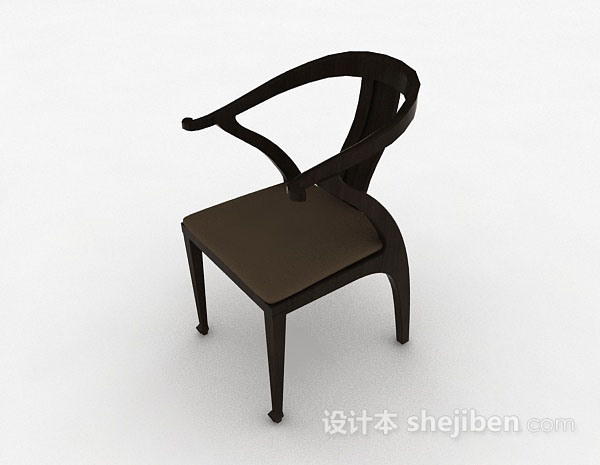 简约深棕色木质家居椅3d模型下载