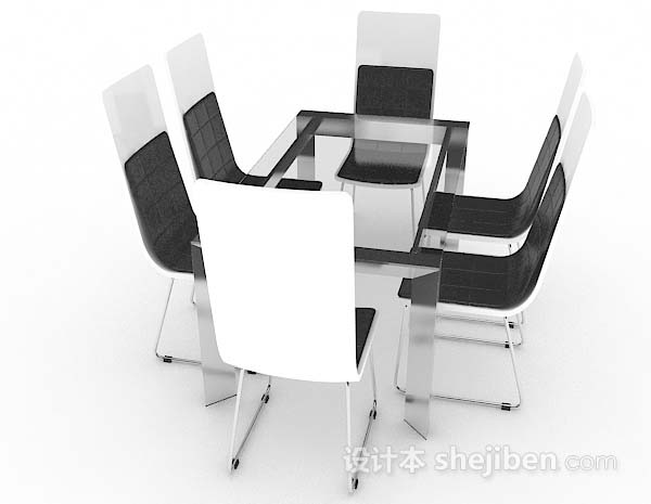 设计本黑白简约餐桌椅3d模型下载