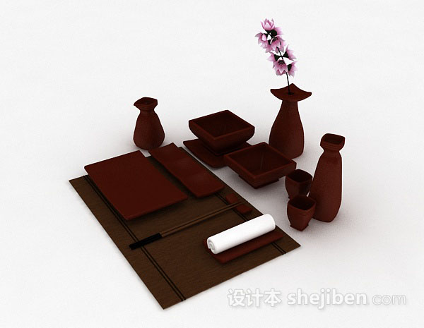 免费日式木质餐具3d模型下载