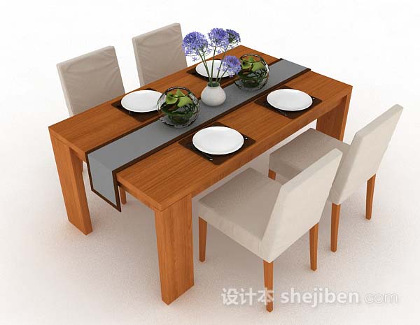 简约木质餐桌椅3d模型下载