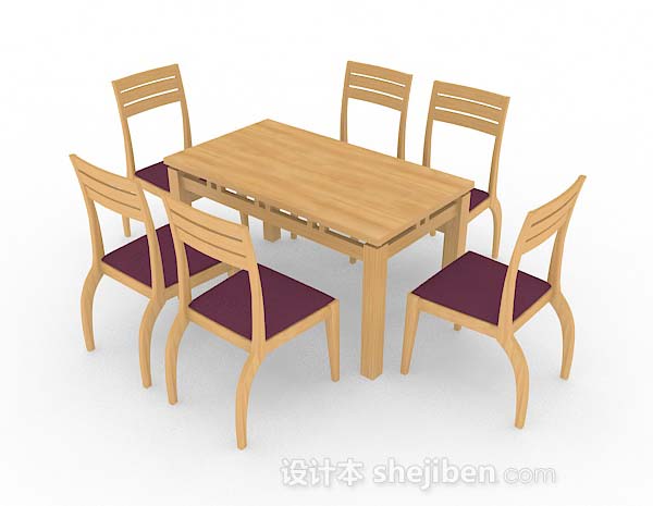 免费黄色简约木质餐桌椅3d模型下载