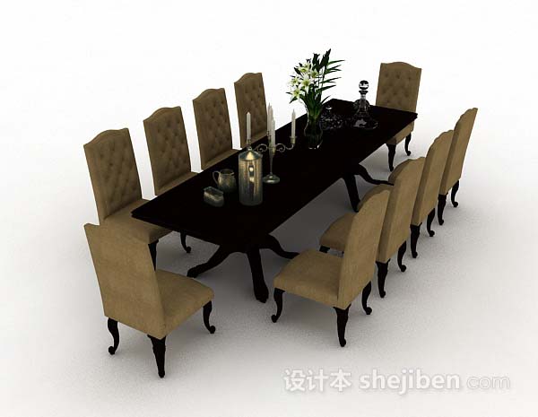 欧式风格欧式长餐桌椅3d模型下载