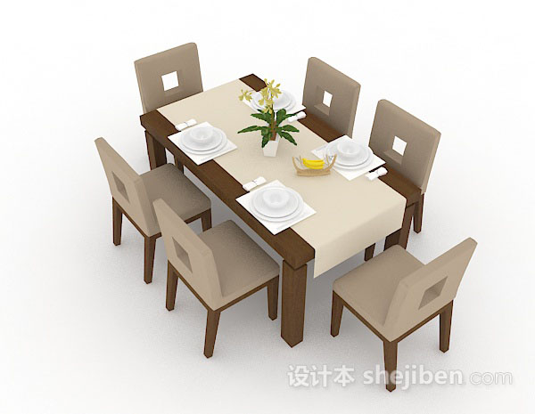免费浅棕色木质餐桌椅3d模型下载