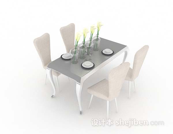 浅棕色简约餐桌椅3d模型下载