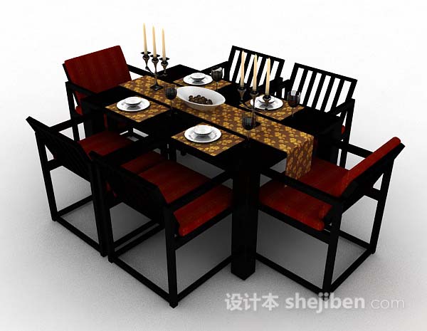 设计本新中式木质餐桌椅3d模型下载