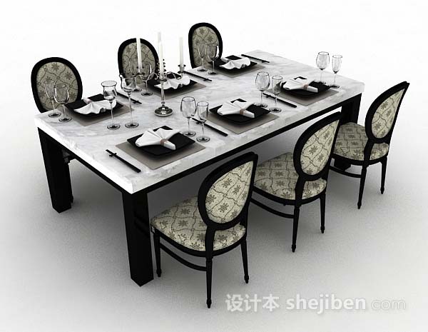 古典餐桌椅3d模型下载