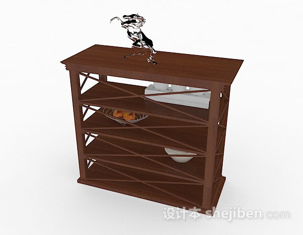 免费棕色木质展示柜架3d模型下载
