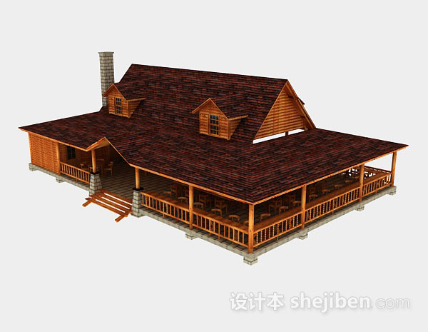 田园风格田园木质房屋3d模型下载