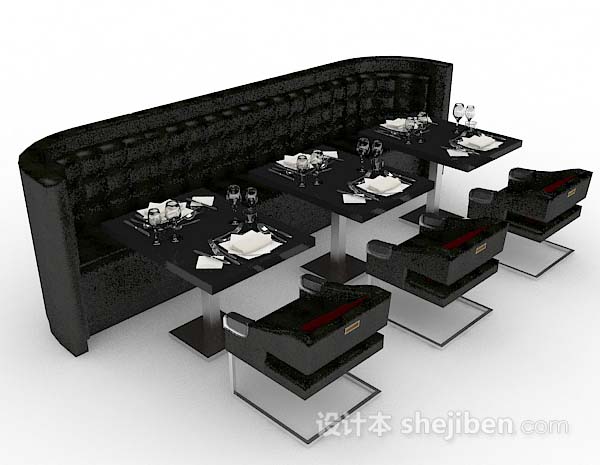 餐厅黑色餐桌椅3d模型下载