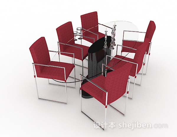 现代风格红色简约餐桌椅3d模型下载
