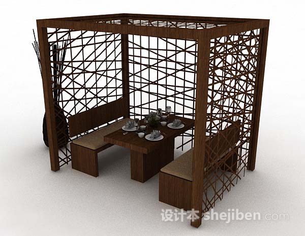 免费木质个性棕色餐桌椅3d模型下载