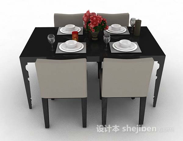 设计本棕色简约餐桌椅3d模型下载
