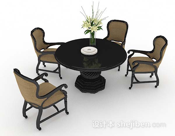 欧式风格欧式棕色餐桌椅3d模型下载
