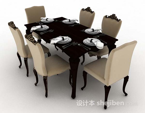 欧式风格欧式木质餐桌椅3d模型下载