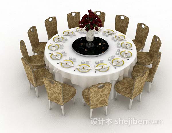 免费圆形餐桌椅3d模型下载