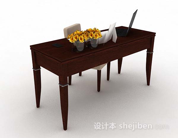 简约木质书桌椅3d模型下载