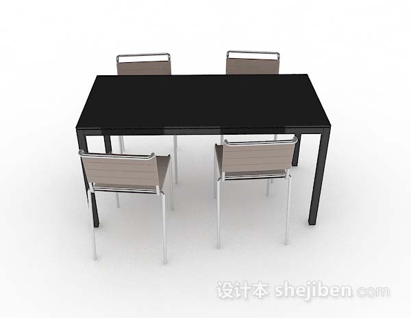 现代风格简约黑色餐桌椅3d模型下载