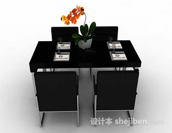 设计本现代简约黑色餐桌椅3d模型下载