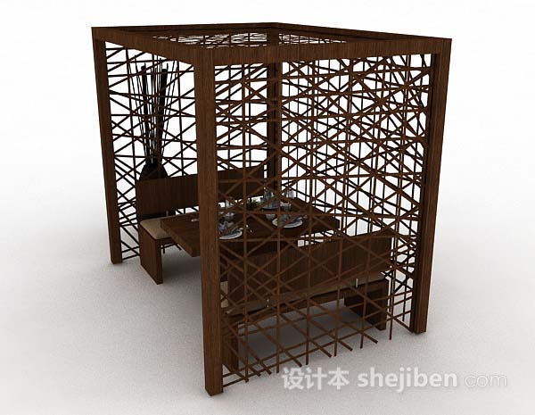 设计本木质个性棕色餐桌椅3d模型下载