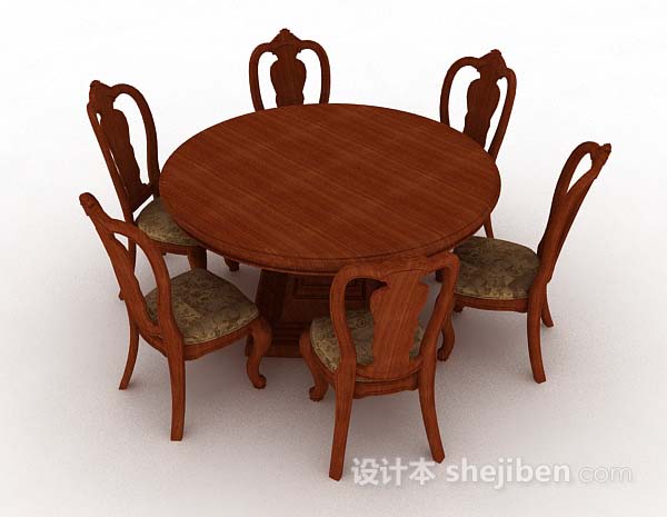 圆形棕色餐桌椅3d模型下载