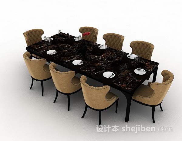 免费棕色餐桌椅3d模型下载