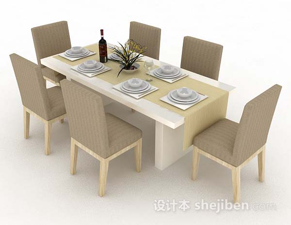 设计本浅棕色餐桌椅3d模型下载