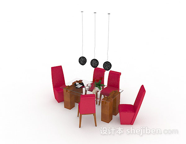 枚红色餐桌椅3d模型下载