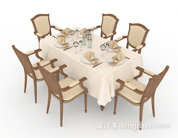 欧式简单餐桌椅组合3d模型下载