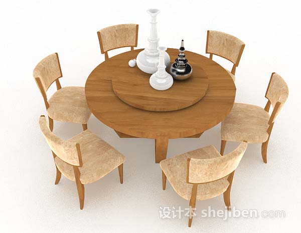 设计本黄棕色圆形餐桌椅3d模型下载