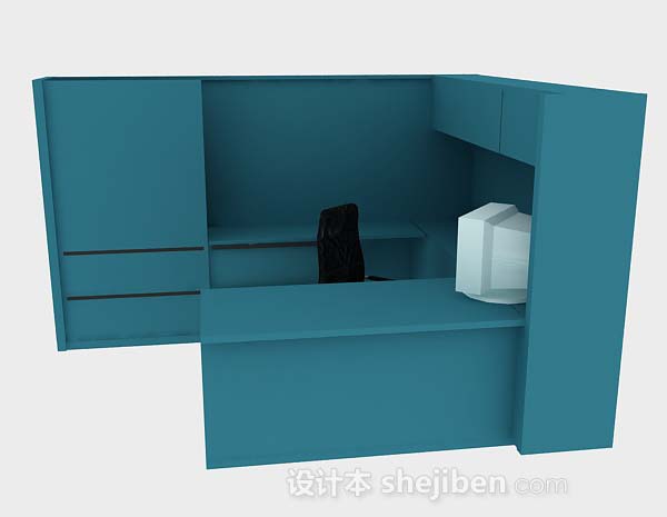 设计本蓝色办公桌3d模型下载