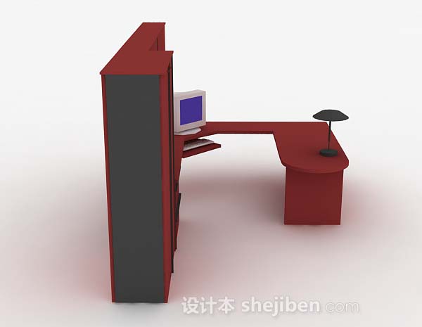 现代风格红色办公桌3d模型下载