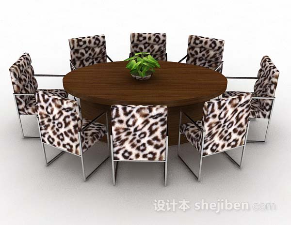 现代风格豹纹餐桌椅3d模型下载