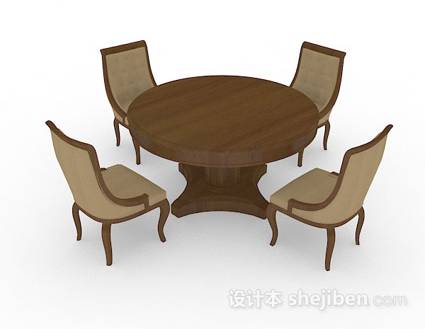 现代风格棕色木质桌椅组合3d模型下载