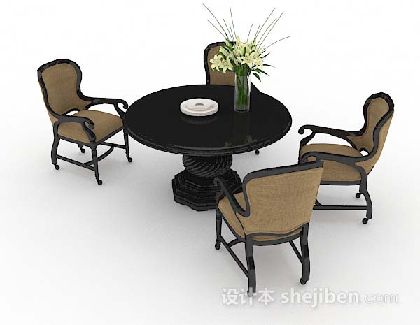设计本欧式棕色餐桌椅3d模型下载