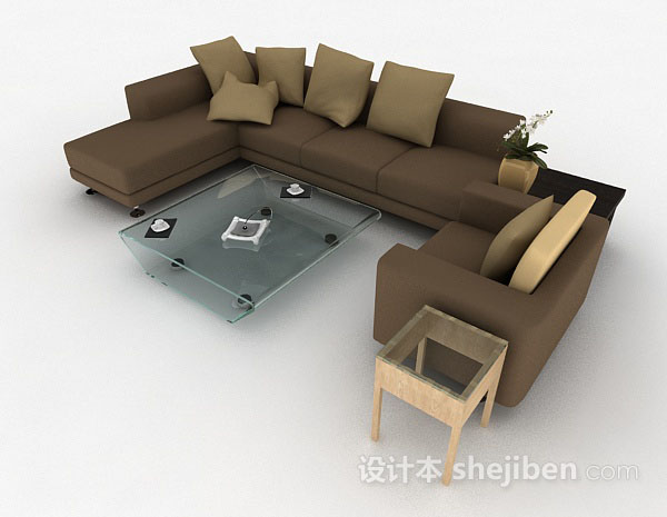 免费棕色家居组合沙发3d模型下载