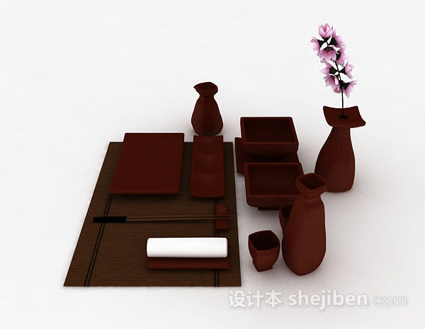 设计本日式木质餐具3d模型下载