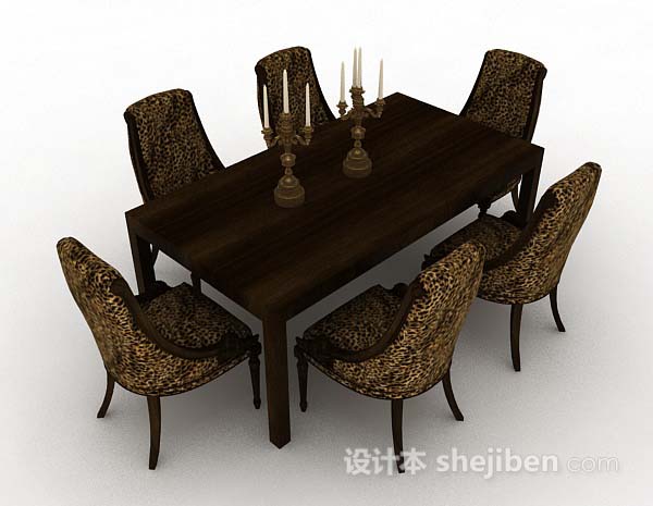 豹纹棕色餐桌椅3d模型下载