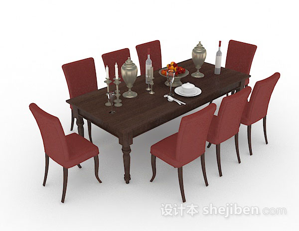 家居简约餐桌椅组合3d模型下载