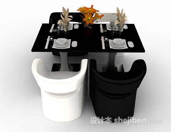 设计本现代个性黑白餐桌椅3d模型下载