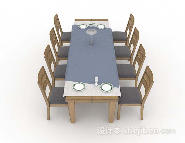 设计本田园木质餐桌椅3d模型下载