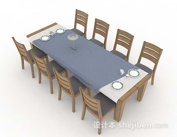 田园风格田园木质餐桌椅3d模型下载
